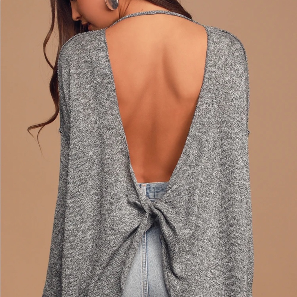 Hazey Baby Heather Grey Backless Sweater Top
